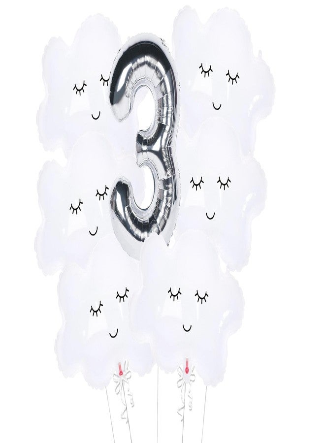 FI - FLICK IN 7 Pc Cloud Birthday Theme Number 3 Silver Foil Balloon 3rd Birthday Decoration Items Balloons for Decoration Set (Pack of 7) - Image 1